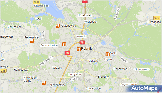 mapa Rybnika, Rybnik na mapie Targeo