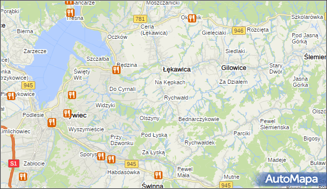 mapa Rychwałd gmina Gilowice, Rychwałd gmina Gilowice na mapie Targeo