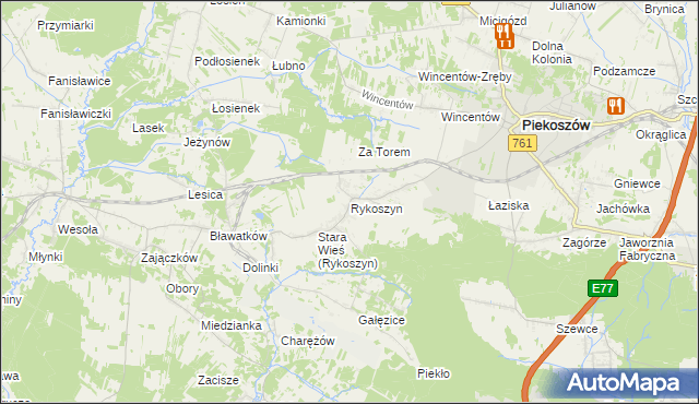 mapa Rykoszyn, Rykoszyn na mapie Targeo