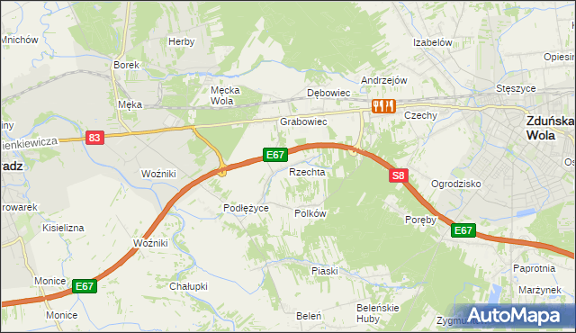 mapa Rzechta gmina Sieradz, Rzechta gmina Sieradz na mapie Targeo