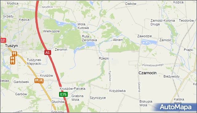 mapa Rzepki gmina Czarnocin, Rzepki gmina Czarnocin na mapie Targeo