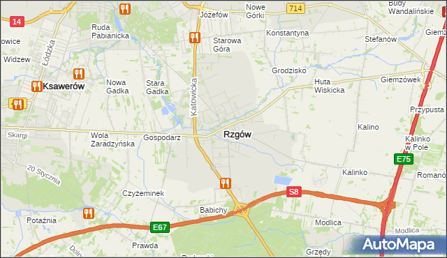mapa Rzgów powiat łódzki wschodni, Rzgów powiat łódzki wschodni na mapie Targeo
