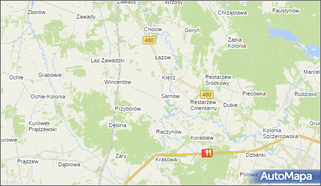 mapa Sarnów gmina Widawa, Sarnów gmina Widawa na mapie Targeo