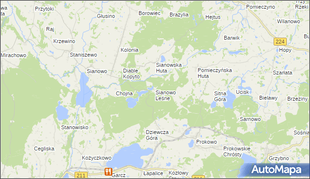 mapa Sianowo Leśne, Sianowo Leśne na mapie Targeo