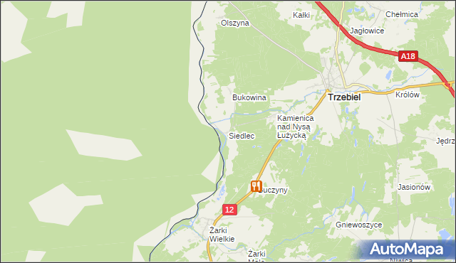 mapa Siedlec gmina Trzebiel, Siedlec gmina Trzebiel na mapie Targeo