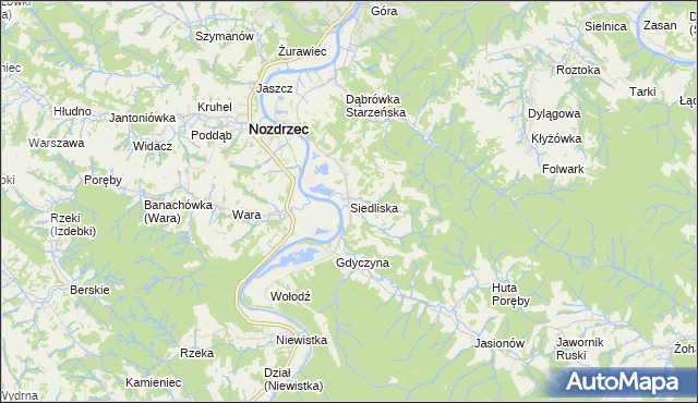 mapa Siedliska gmina Nozdrzec, Siedliska gmina Nozdrzec na mapie Targeo