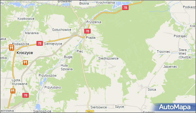 mapa Siedliszowice gmina Kroczyce, Siedliszowice gmina Kroczyce na mapie Targeo