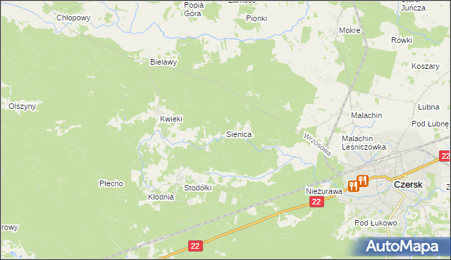 mapa Sienica gmina Czersk, Sienica gmina Czersk na mapie Targeo