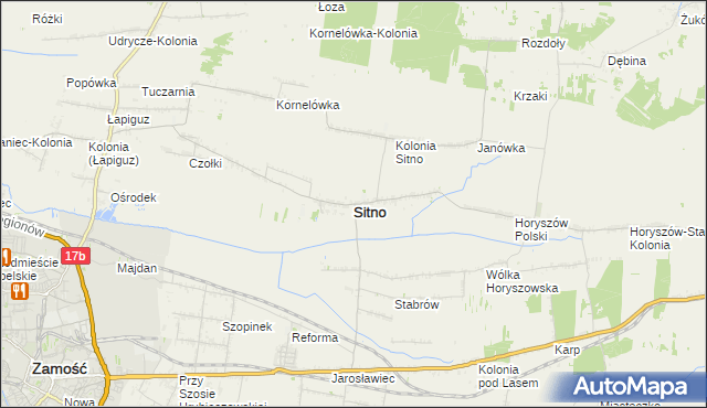 mapa Sitno powiat zamojski, Sitno powiat zamojski na mapie Targeo