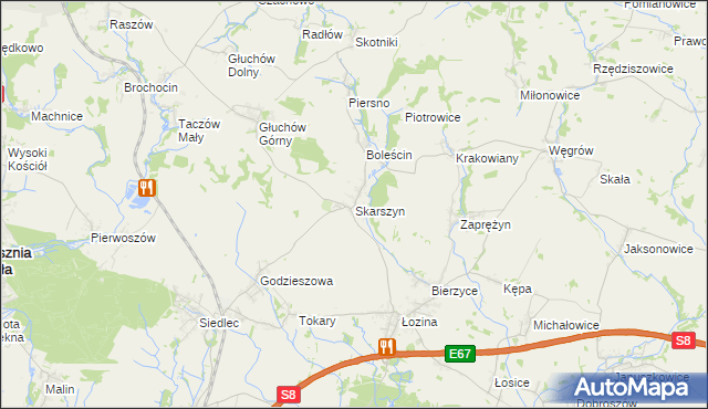 mapa Skarszyn gmina Trzebnica, Skarszyn gmina Trzebnica na mapie Targeo