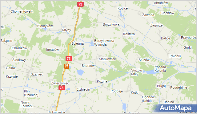 mapa Słabkowice, Słabkowice na mapie Targeo