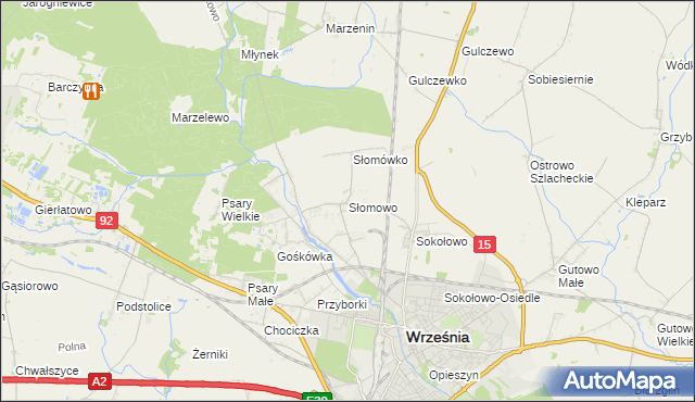 mapa Słomowo gmina Września, Słomowo gmina Września na mapie Targeo