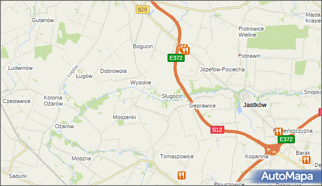 mapa Sługocin gmina Jastków, Sługocin gmina Jastków na mapie Targeo