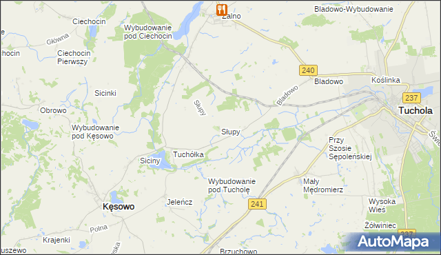 mapa Słupy gmina Tuchola, Słupy gmina Tuchola na mapie Targeo