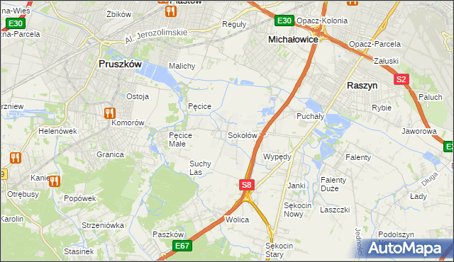 mapa Sokołów gmina Michałowice, Sokołów gmina Michałowice na mapie Targeo