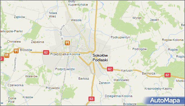 mapa Sokołów Podlaski, Sokołów Podlaski na mapie Targeo