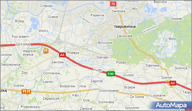mapa Staniątki, Staniątki na mapie Targeo