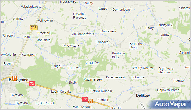mapa Stanisławów gmina Dalików, Stanisławów gmina Dalików na mapie Targeo