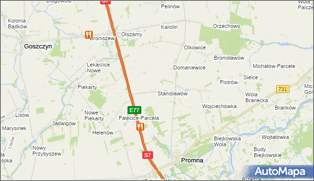 mapa Stanisławów gmina Promna, Stanisławów gmina Promna na mapie Targeo