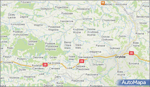 mapa Stara Wieś gmina Grybów, Stara Wieś gmina Grybów na mapie Targeo