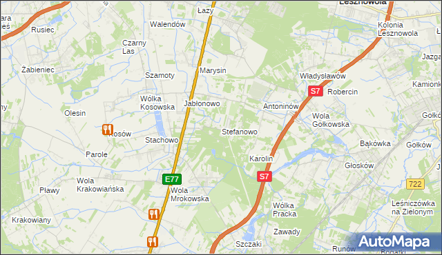 mapa Stefanowo gmina Lesznowola, Stefanowo gmina Lesznowola na mapie Targeo