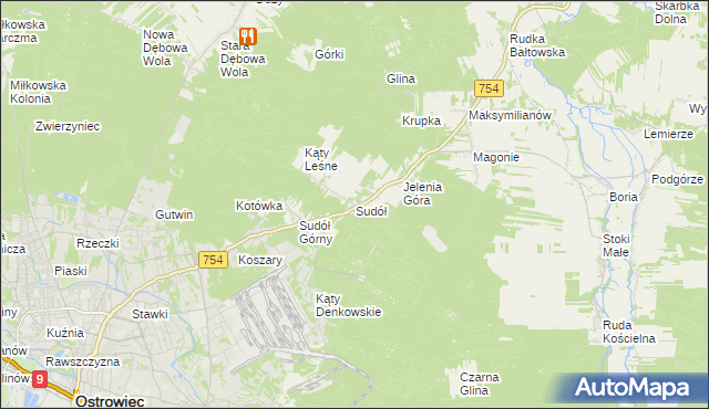 mapa Sudół gmina Bodzechów, Sudół gmina Bodzechów na mapie Targeo