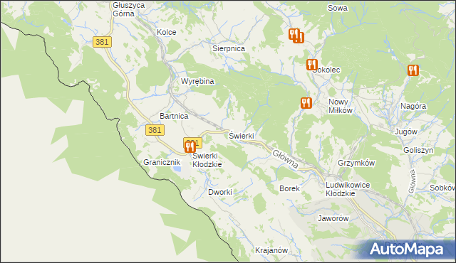mapa Świerki gmina Nowa Ruda, Świerki gmina Nowa Ruda na mapie Targeo