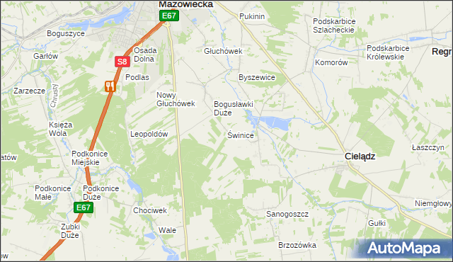 mapa Świnice gmina Rawa Mazowiecka, Świnice gmina Rawa Mazowiecka na mapie Targeo