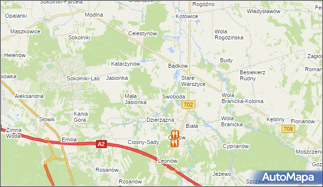 mapa Swoboda gmina Zgierz, Swoboda gmina Zgierz na mapie Targeo