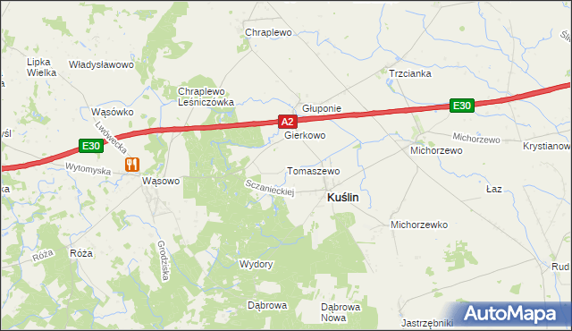 mapa Tomaszewo gmina Kuślin, Tomaszewo gmina Kuślin na mapie Targeo