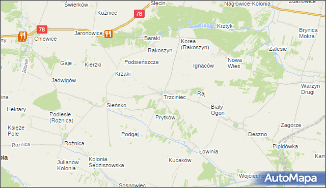 mapa Trzciniec gmina Nagłowice, Trzciniec gmina Nagłowice na mapie Targeo