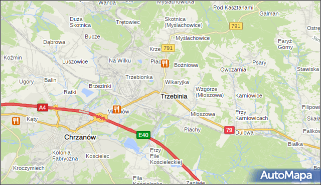 mapa Trzebinia powiat chrzanowski, Trzebinia powiat chrzanowski na mapie Targeo