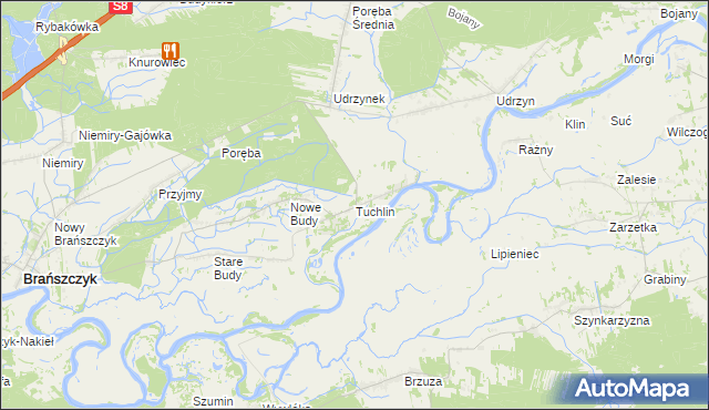 mapa Tuchlin gmina Brańszczyk, Tuchlin gmina Brańszczyk na mapie Targeo