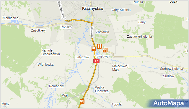 mapa Tuligłowy gmina Krasnystaw, Tuligłowy gmina Krasnystaw na mapie Targeo