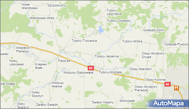 mapa Tybory-Jeziernia, Tybory-Jeziernia na mapie Targeo