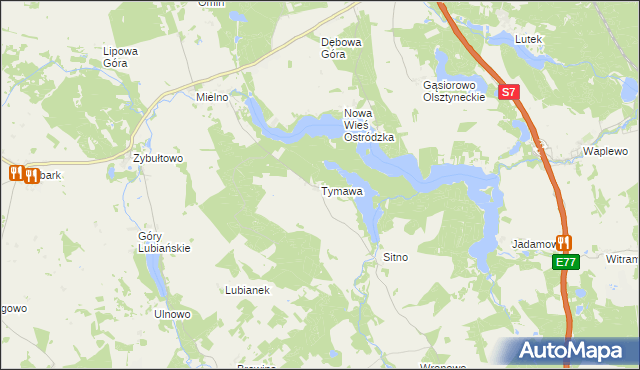 mapa Tymawa gmina Grunwald, Tymawa gmina Grunwald na mapie Targeo