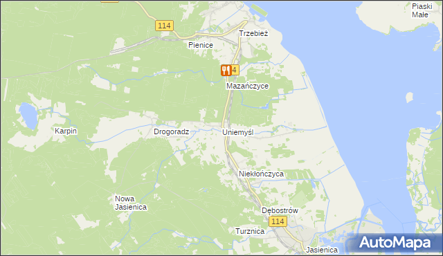 mapa Uniemyśl gmina Police, Uniemyśl gmina Police na mapie Targeo