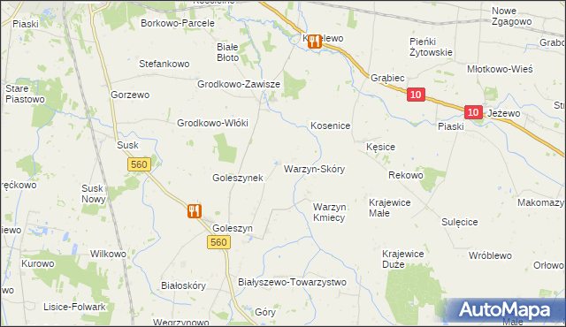 mapa Warzyn-Skóry, Warzyn-Skóry na mapie Targeo