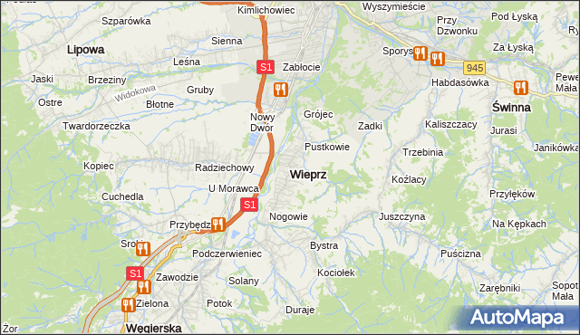 mapa Wieprz gmina Radziechowy-Wieprz, Wieprz gmina Radziechowy-Wieprz na mapie Targeo