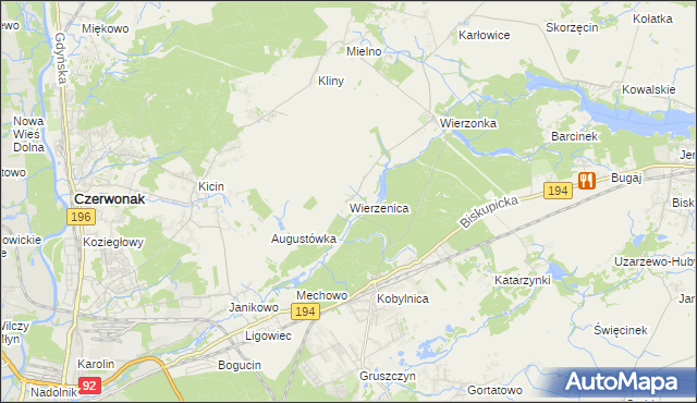 mapa Wierzenica, Wierzenica na mapie Targeo