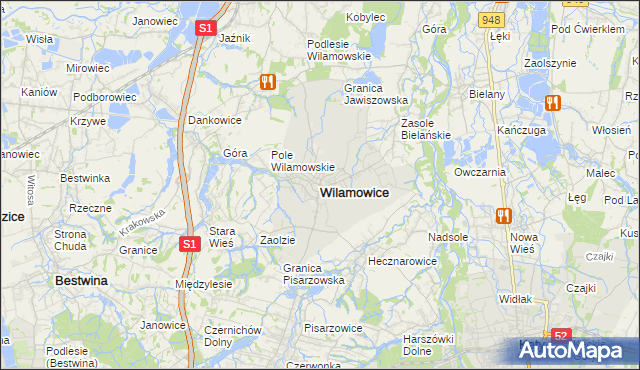 mapa Wilamowice powiat bielski, Wilamowice powiat bielski na mapie Targeo