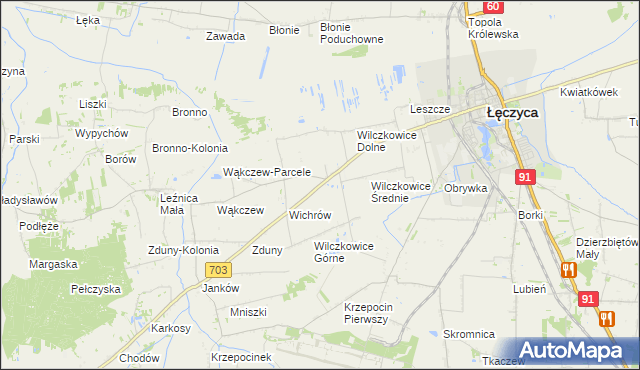 mapa Wilczkowice nad Szosą, Wilczkowice nad Szosą na mapie Targeo