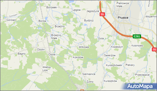 mapa Wilkowa gmina Prusice, Wilkowa gmina Prusice na mapie Targeo