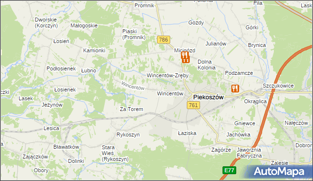 mapa Wincentów gmina Piekoszów, Wincentów gmina Piekoszów na mapie Targeo