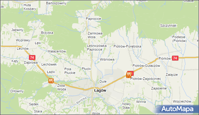 mapa Wiśniowa gmina Łagów, Wiśniowa gmina Łagów na mapie Targeo