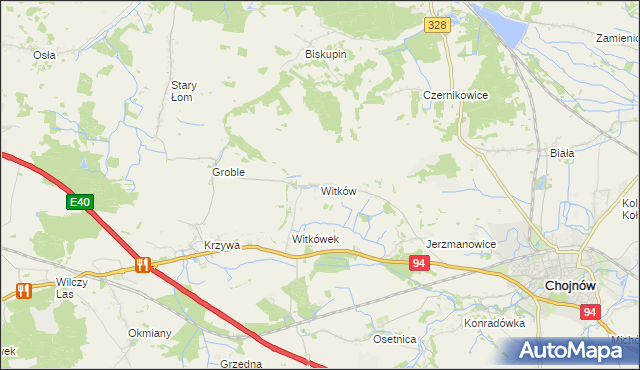 mapa Witków gmina Chojnów, Witków gmina Chojnów na mapie Targeo