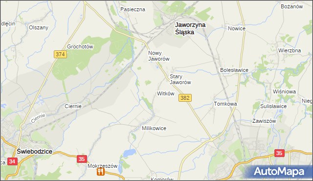 mapa Witków gmina Jaworzyna Śląska, Witków gmina Jaworzyna Śląska na mapie Targeo