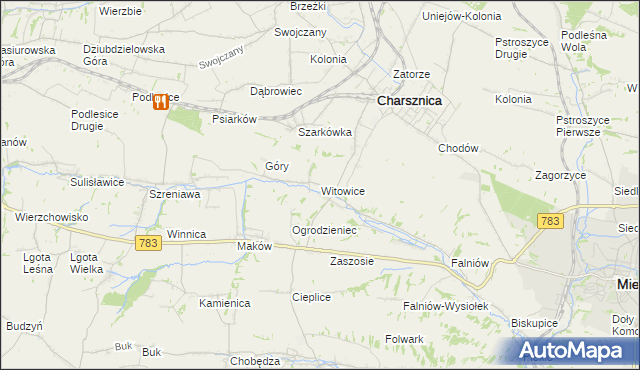mapa Witowice gmina Charsznica, Witowice gmina Charsznica na mapie Targeo