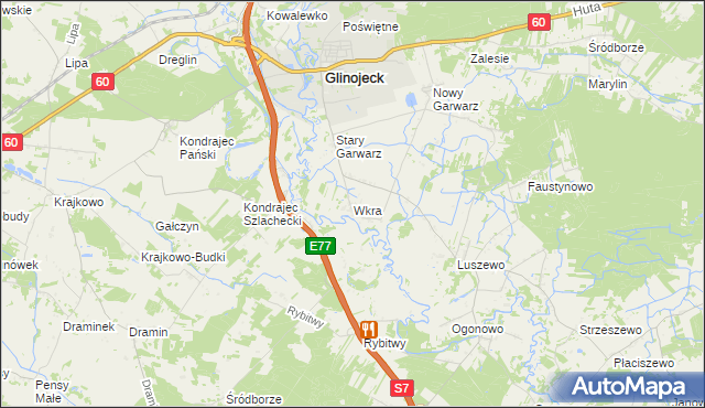 mapa Wkra gmina Glinojeck, Wkra gmina Glinojeck na mapie Targeo