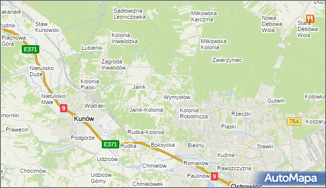 mapa Wymysłów gmina Kunów, Wymysłów gmina Kunów na mapie Targeo